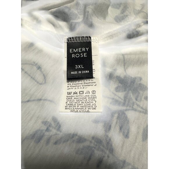 Emery Rose Womens Floral Print White & Blue V-Neck Pocketed Top 3XL - Picture 3 of 8